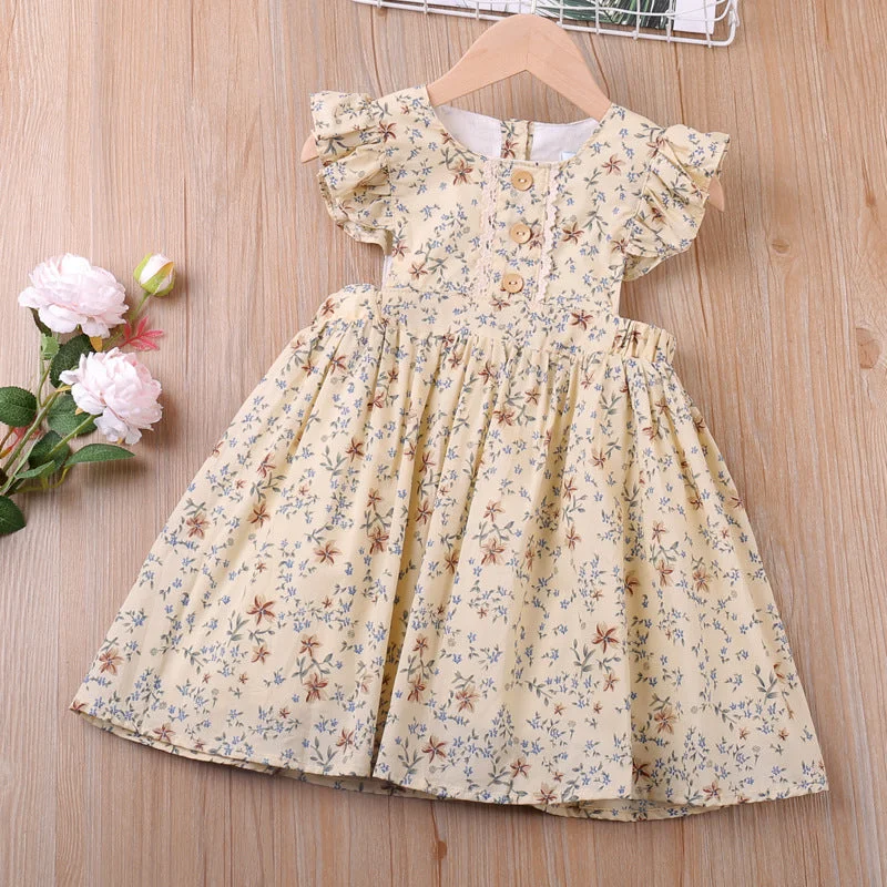 Baby Kid Girls Flower Print Dresses Wholesale 220606182