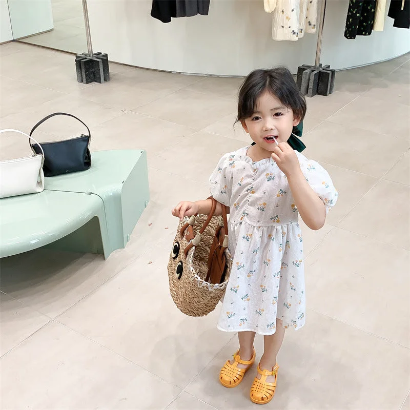 Baby Kid Girls Flower Print Dresses Wholesale 220606283