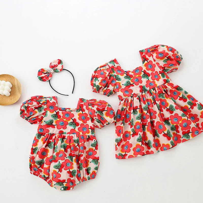 Baby Kid Girls Flower Print Rompers Dresses Wholesale 220613442