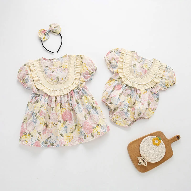 Baby Kid Girls Flower Print Rompers Dresses Wholesale 220613446