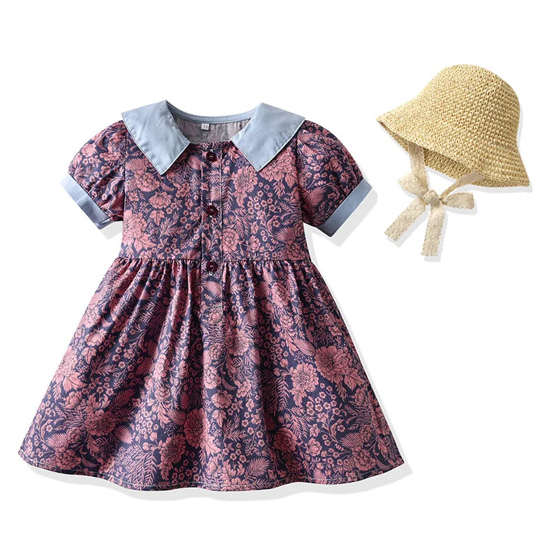 Baby Kid Girls Print Dresses Hats Wholesale 220526196