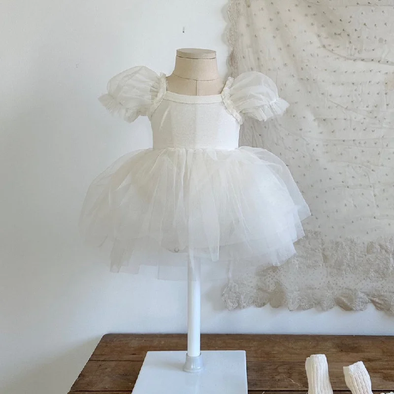 Baby Monbebe Short-Puff Sleeved Tutu Dress Romper (3-24m) - Ivory