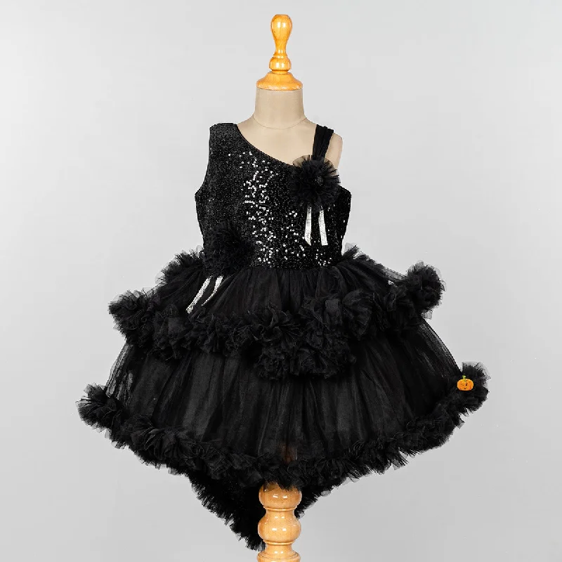 Black Sequin Layered Girls Frock