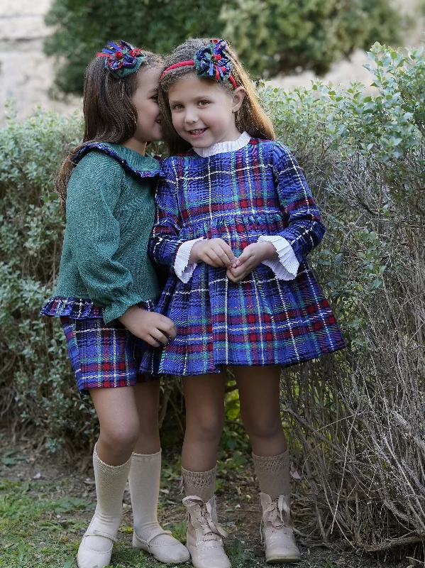 DBB Collection AW24 - Girls Blue, Green & Red Tartan Print Dress & Headpiece