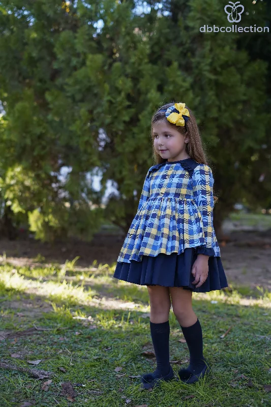 DBB Collection AW24 - Girls Blue, Yellow & White Check Dress & Headpiece