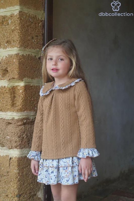 DBB Collection AW24 - Girls Camel & Blue Print Dress & Headpiece