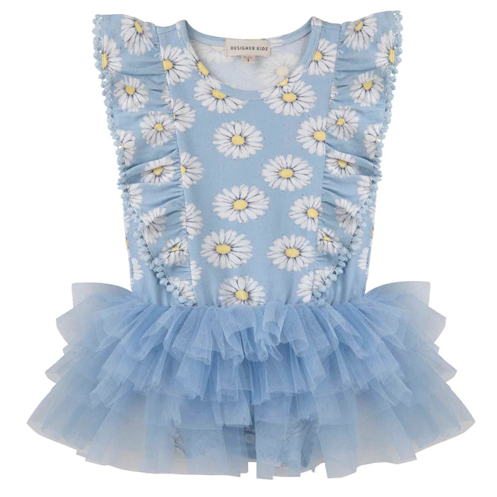 Designer Kidz Daisy Short Sleeve Hazel Tutu Romper - Blue Chambray