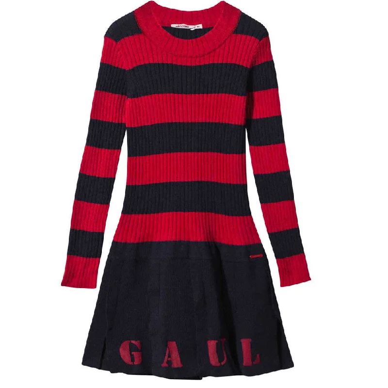 Gaultier Girls Navy & Red Striped Knit Jersey Dress