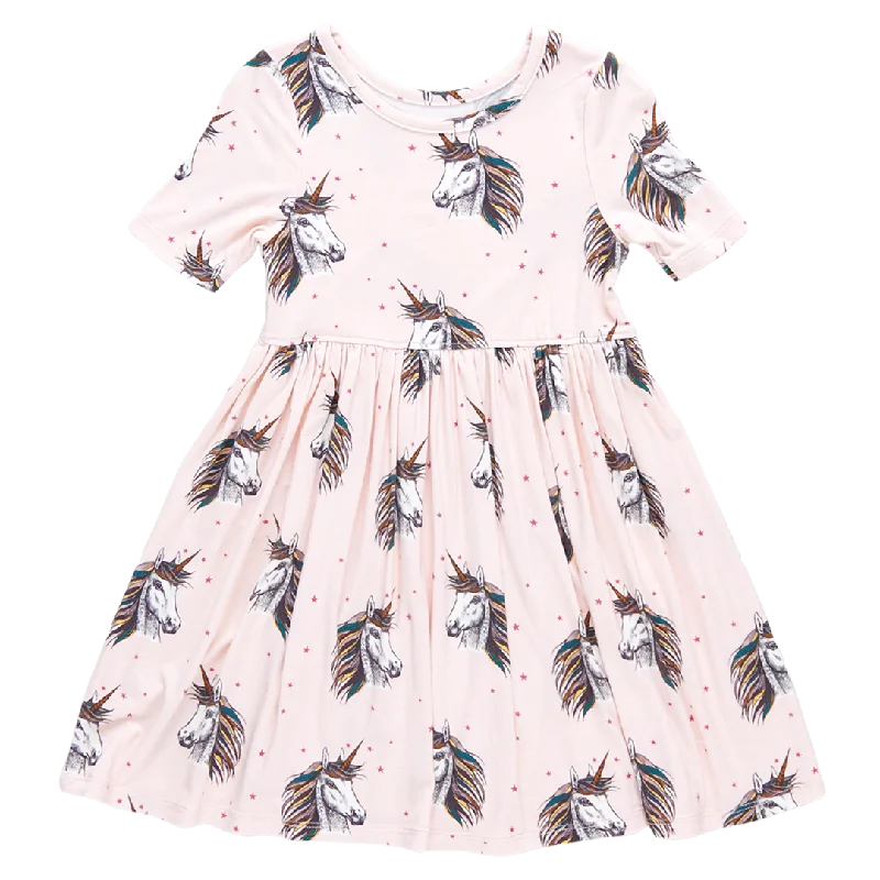 Girls Bamboo Steph Dress - Pink Unicorns