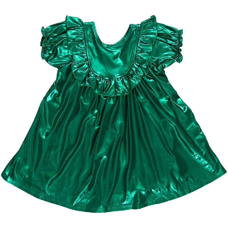 Girls Lame Brayden Ruffle Dress - Tinsel Green