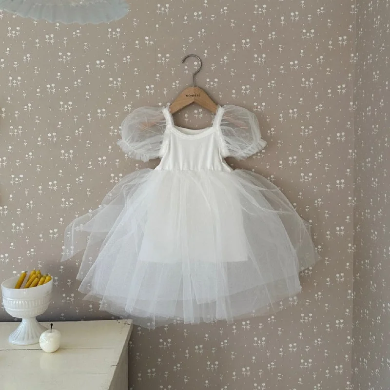 Girls Monbebe Short-Puff Sleeved Tutu Dress(1-4y) - Ivory