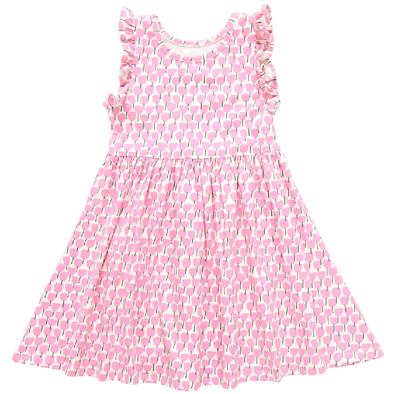 Girls Organic Kelsey Dress - Pink Tulips