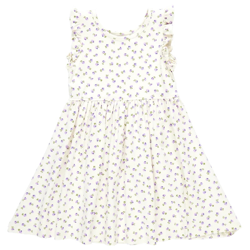 Girls Organic Kelsey Dress - Tiny Purple Roses