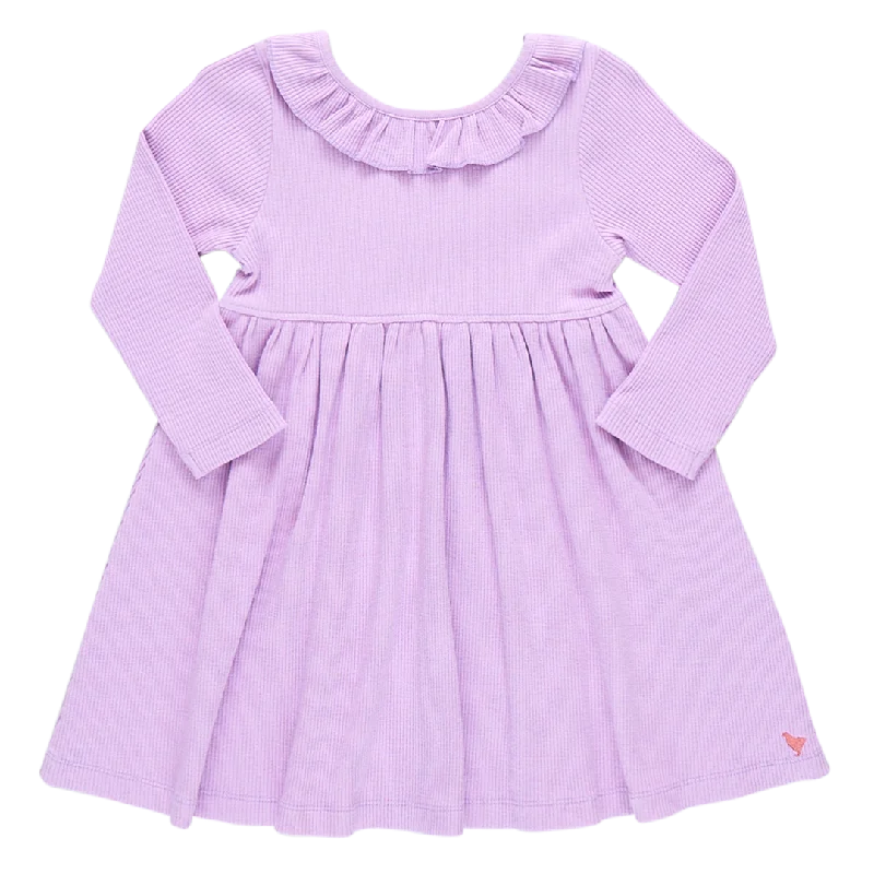 Girls Organic Princess Diana Rib Dress - Lavender