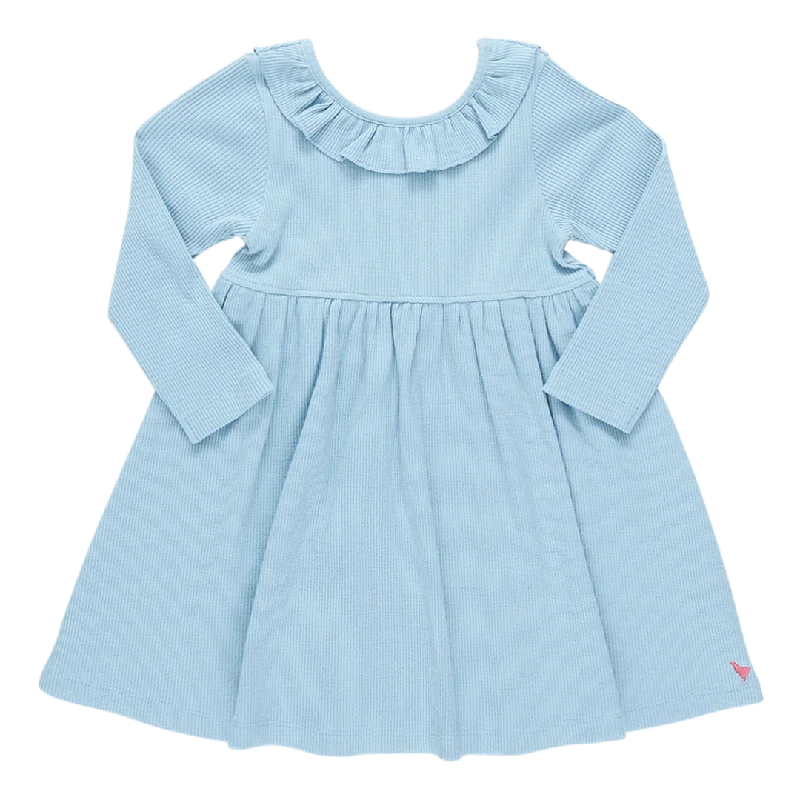 Girls Organic Princess Diana Rib Dress - Light Blue