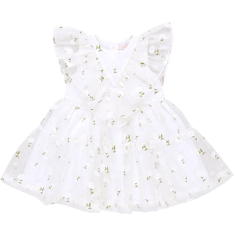 Girls Raphaela Dress - White Flower Toss