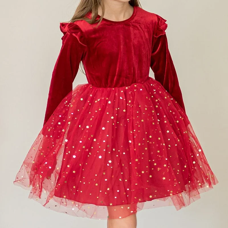 Girl's Red Velvet and Tulle Christmas Holiday Dress