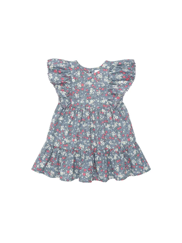 Huxbaby Vintage Strawberry Frill Dress (Dusty Blue)