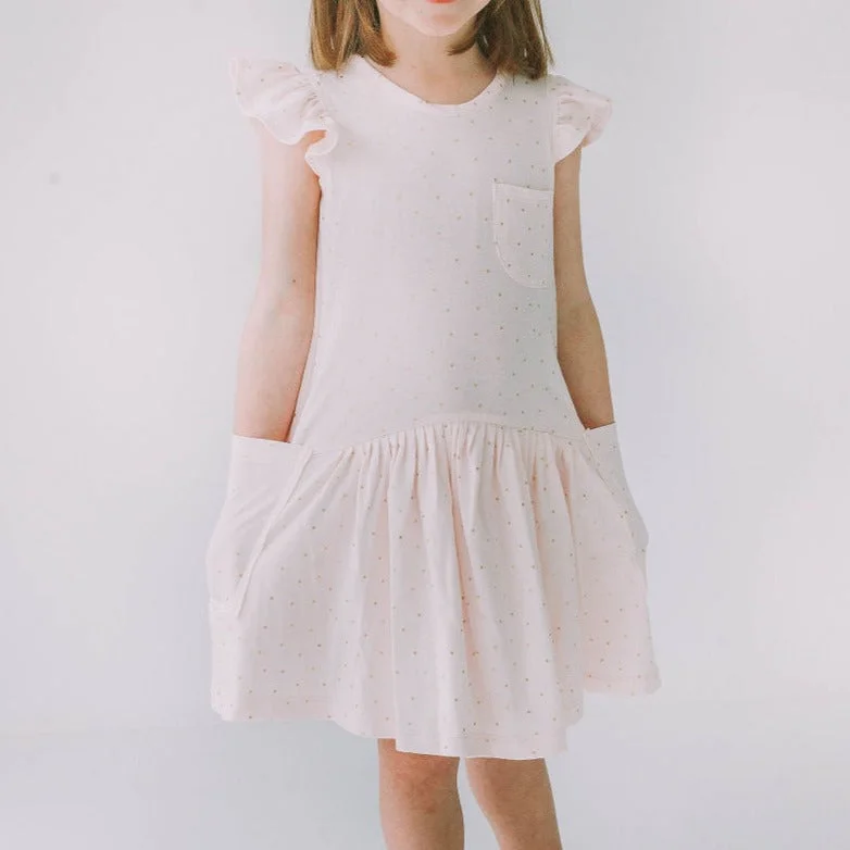 Little Girl's Pink and Gold Three Pocket Jersey Dress