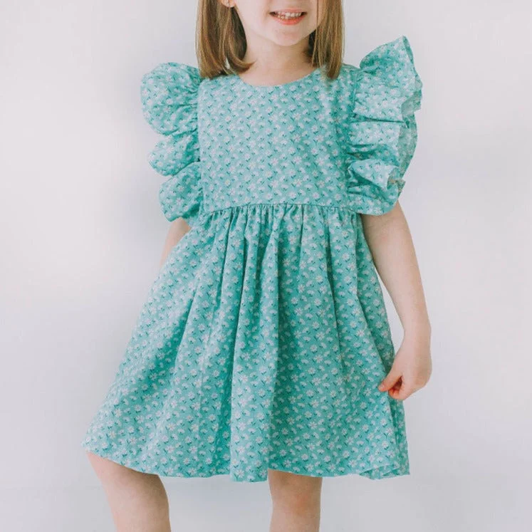 Little Girl's Turquoise Daisy Pinafore Twirl Dress