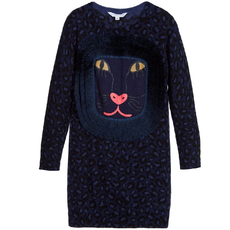 Little Marc Jacobs Girls Navy Blue Leopard Printed Dress