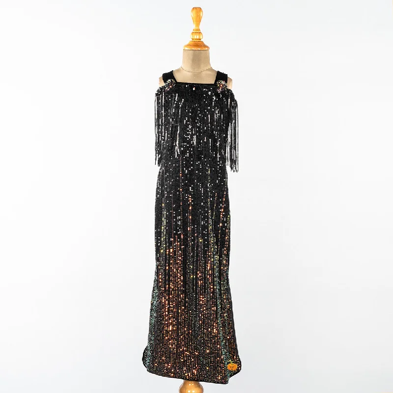 Long Black Sequin Girls Midi