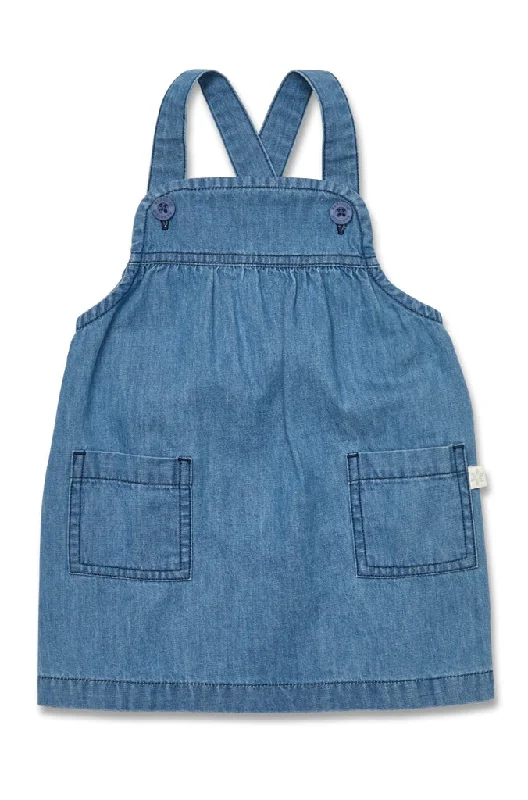 Marquise Girls Denim Washed Pinafore Dress - Indigo