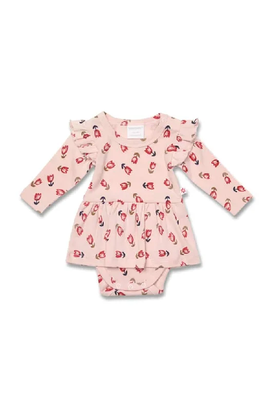 Marquise Girls Pink Tulip Bodysuit Dress - Tulip Print