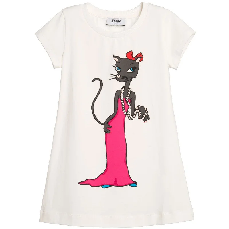 Moschino Girls Ivory 'Vanity Cat' Dress