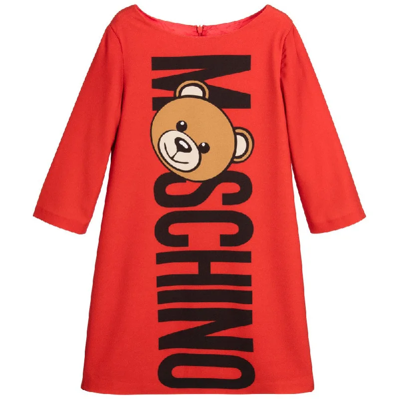 Moschino Girls Red Teddy Logo Dress