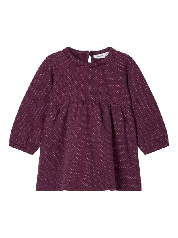 Name it Baby Girl Plum Dress with Gold Dots