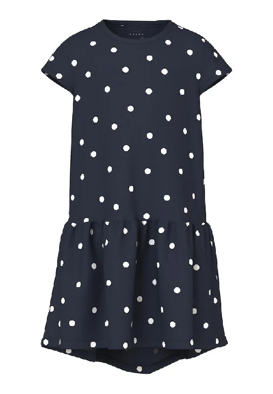 Name it Girls Cotton Dress - Navy Dot