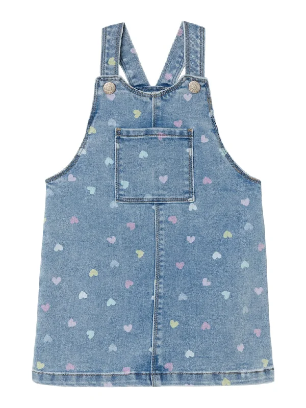 Name it Girls Heart Print Denim Pinafore Dress