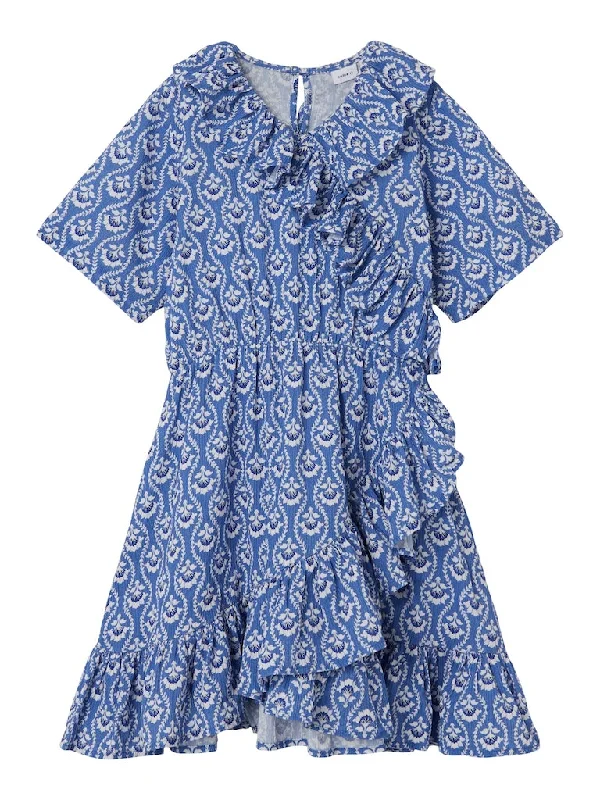 Name it Girls Short Sleeved Blue Wrap Dress