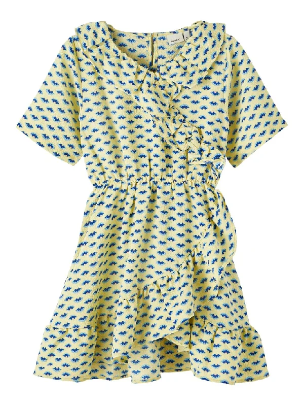 Name it Girls Short Sleeved Dotted Wrap Dress - Yellow