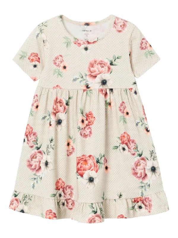 Name It Toddler Girls Short Sleeved Floral Dress - Beige