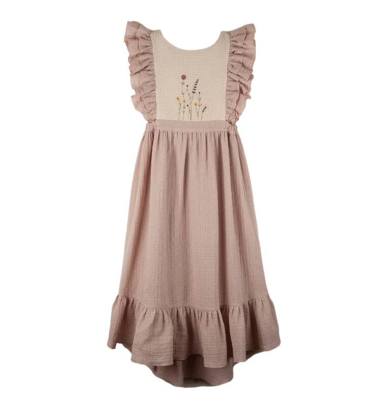 Popelin Girls Embroidered Bib Dress