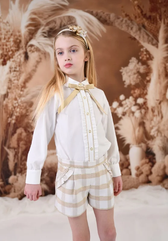 Rochy AW24 - Girls Gold Glitter, Camel and Cream Shorts & Blouse Set