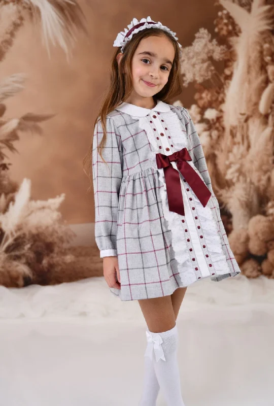 Rochy AW24 - Girls Grey and Burgundy Check Entredos Dress