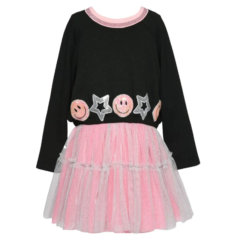 SMILEY FACE & STARS PATCHES TUTU DRESS