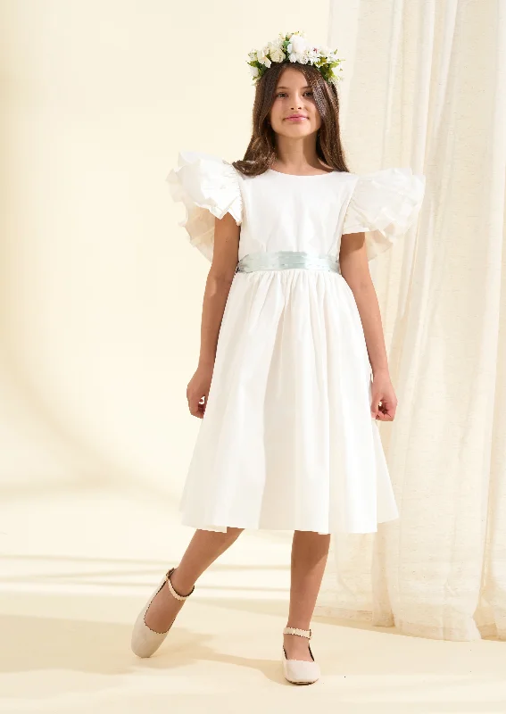 Sylvie Ruffle Dress with Blue Sash