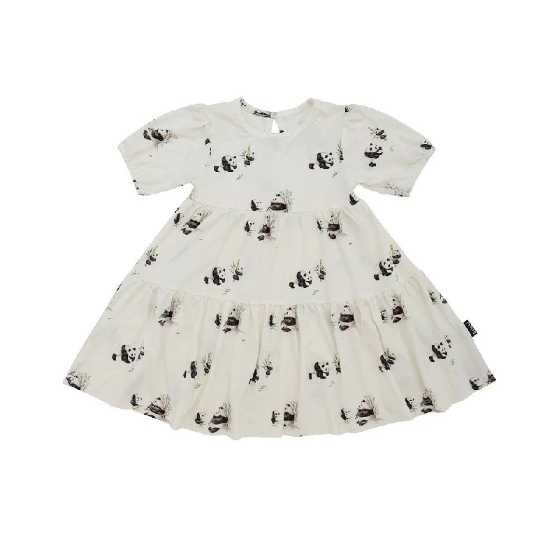 Short Sleeved Tiered Dress - Panda