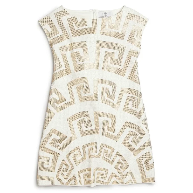 Versace Girls White with Gold Studded 'Greco' Dress